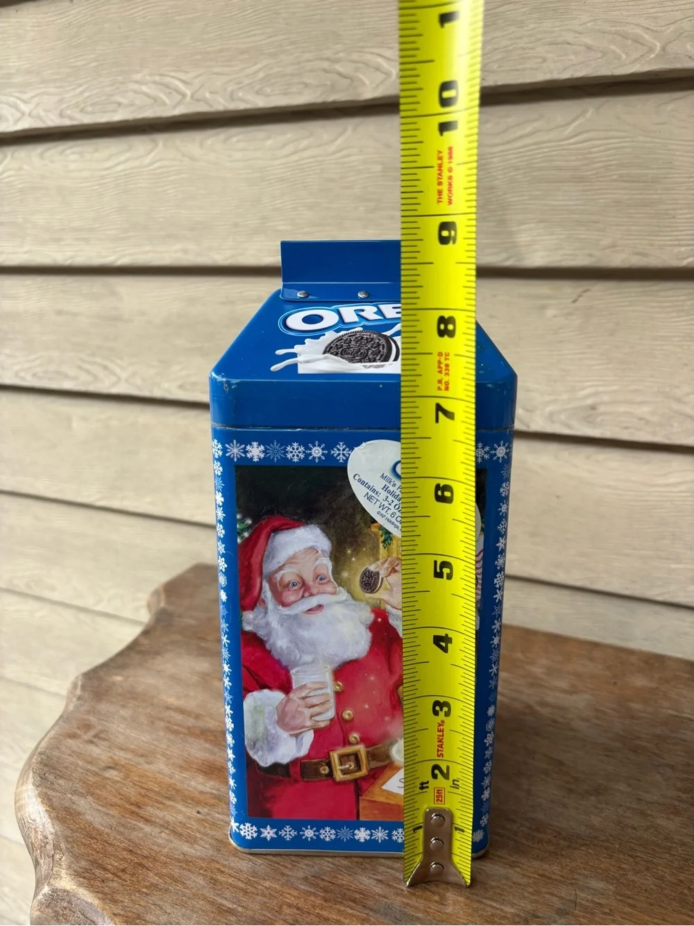2005 collector's tin shaped like a milk carton, featuring Santa Claus